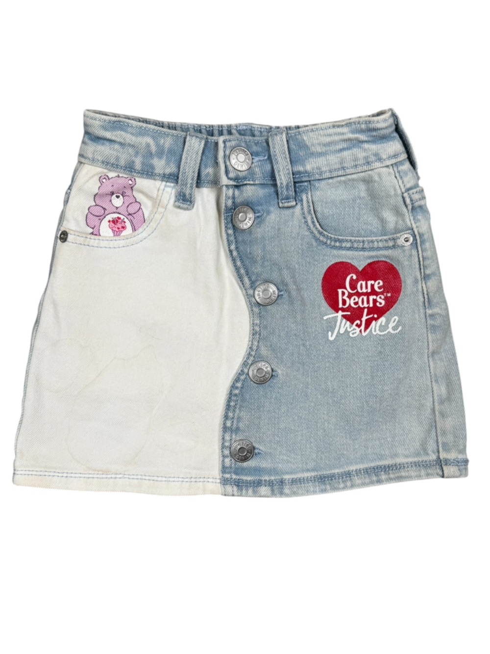 Care Bears x Justice Girls Colorblock Denim Skirt with Shorts Underneath 5/6 XS